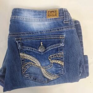 LEI Sophia Jean Co Mid Rise Hipster Flare Blue Denim Women's Size‎ 13 Regular